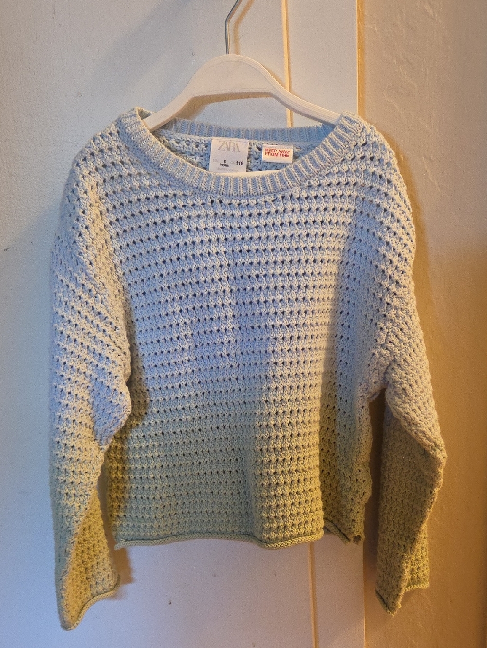 Zara Mint Green Crochet Knit Sweater